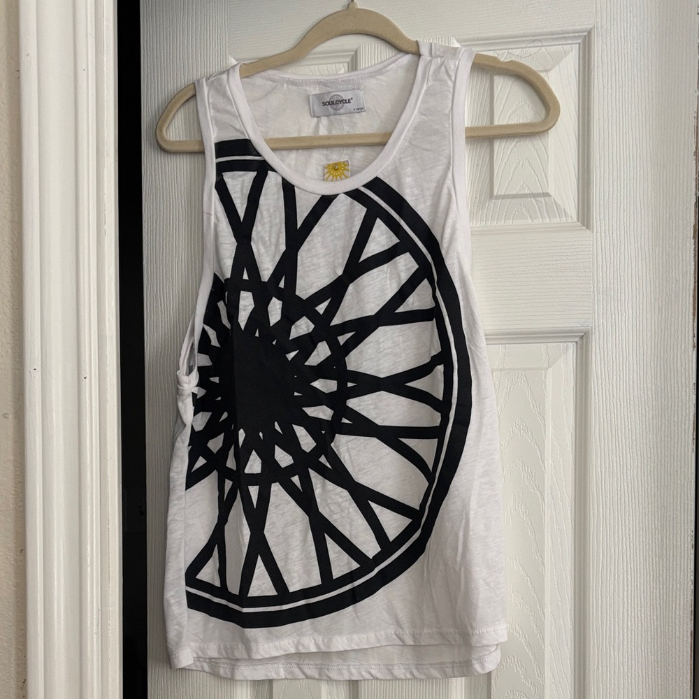 SoulCycle White Tank with Black Pattern